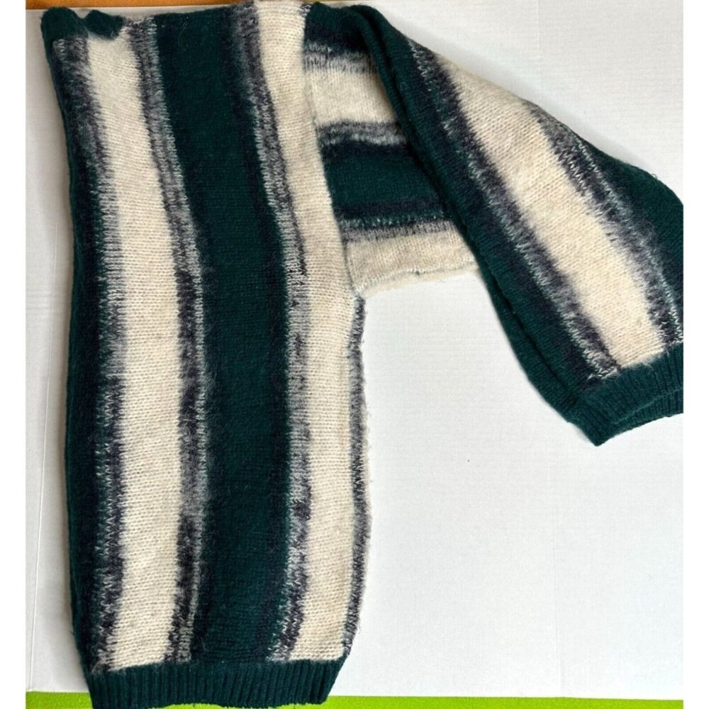 J Riggings Wool Lana Sweater New River Co Green Striped GrandPa Large Hong Kong - Picture 2 of 10